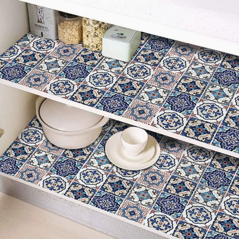 Kitchen Backsplash Sticker Blue Vintage Oil-Proof Wall Film Wallpaper Suitable For Kitchen Countertops And Home Renovation.