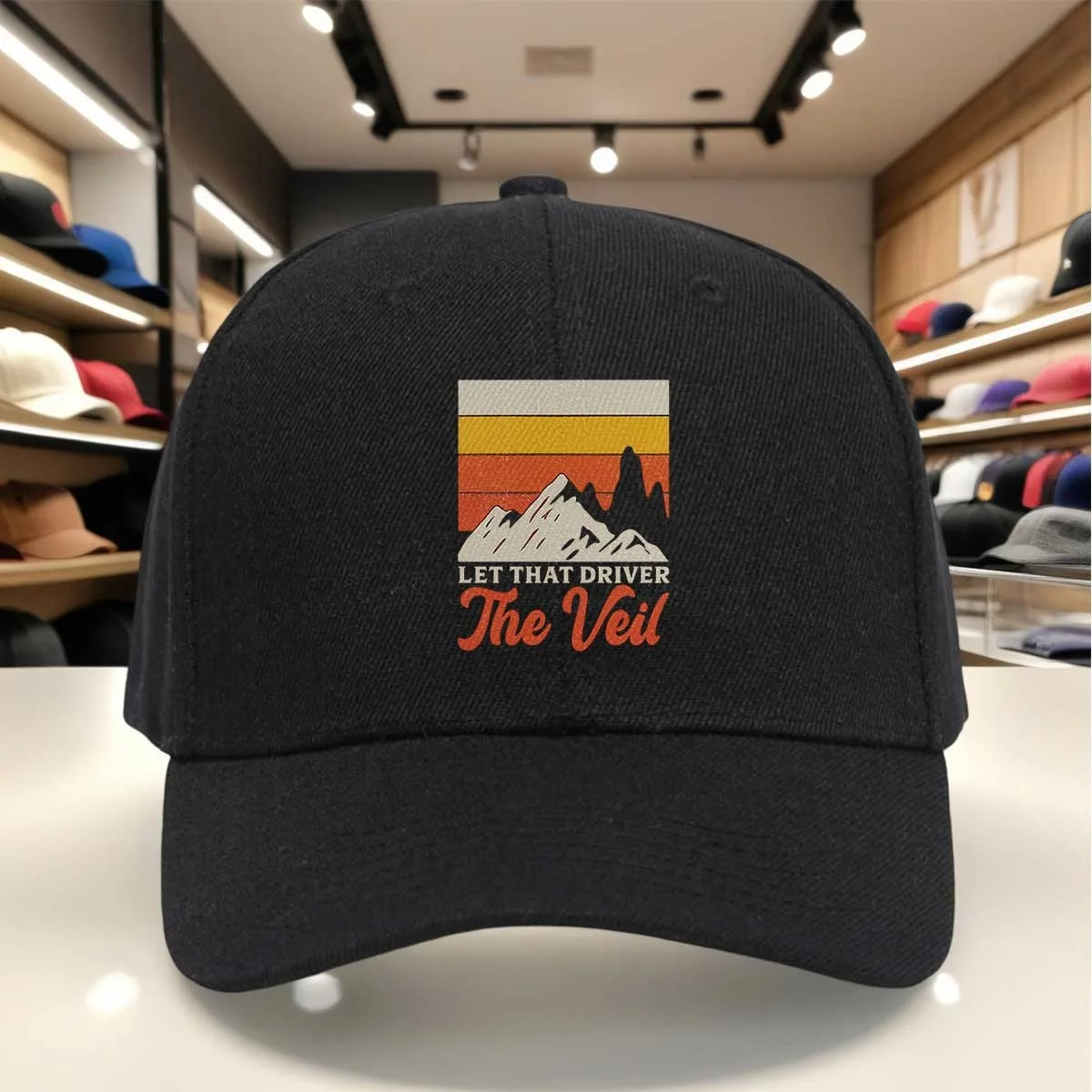 Vintage Retro Let That Driver The Veil Mountain Pattern Baseball Cap, Distressed Washed Design, Outdoor Adventure Flat Brim Hat