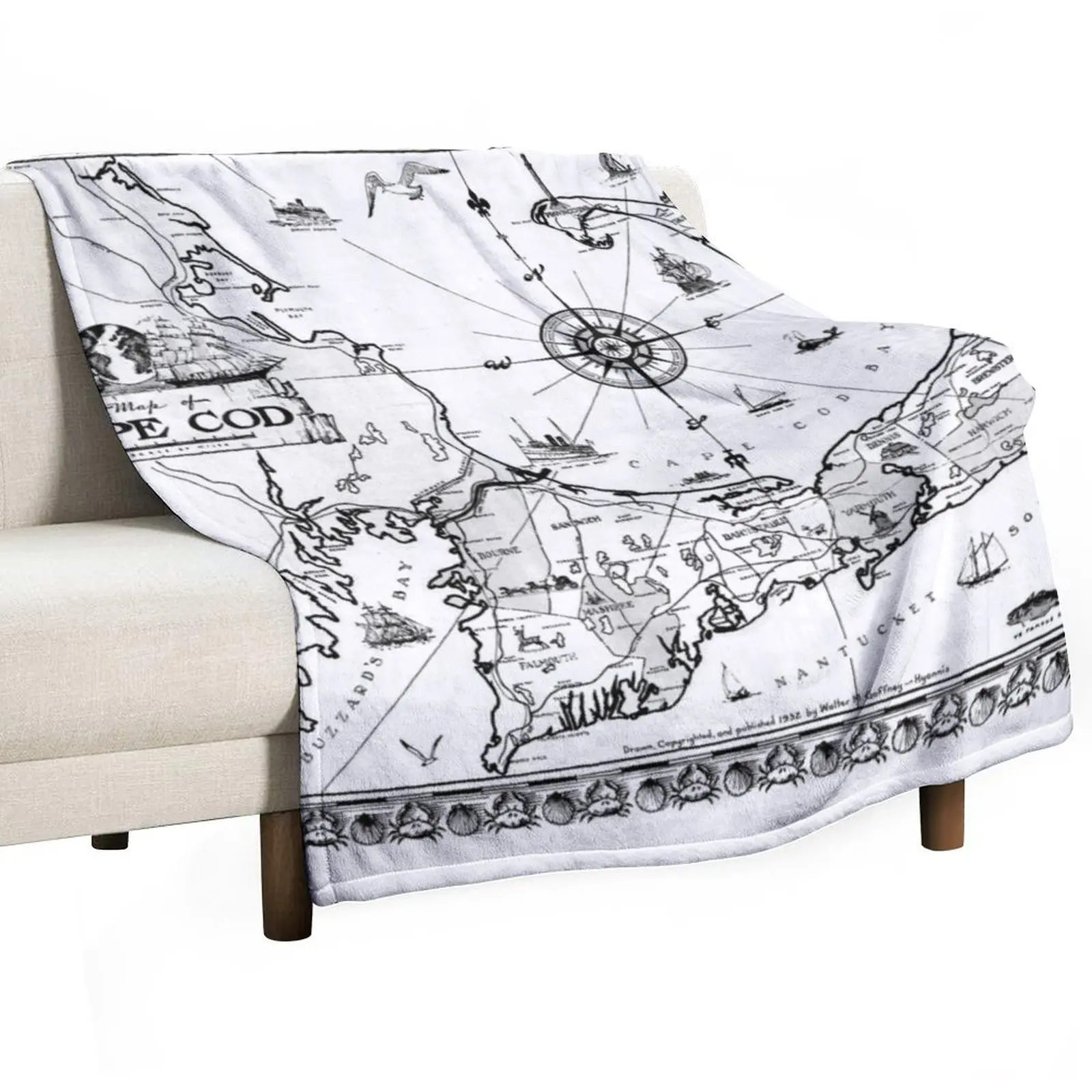 

Vintage Map of Cape Cod BW Throw Blanket Faux Fur Soft Warm Blanket for Bed