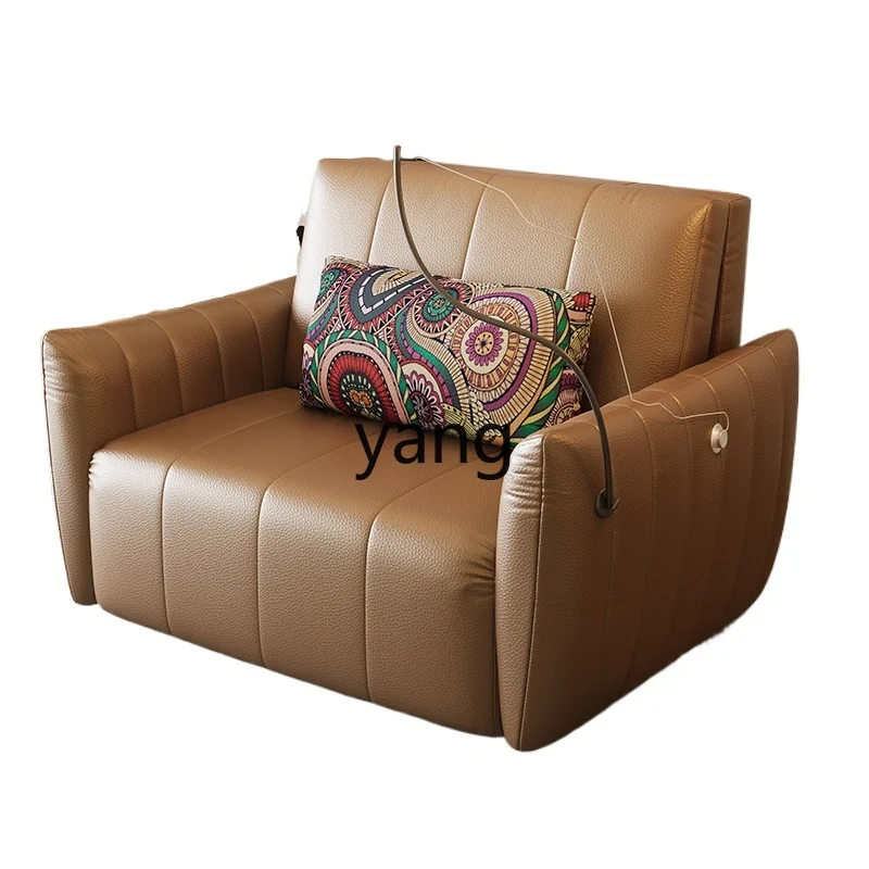 

YJQ multifunctional electric retractable sofa bed dual-purpose small apartment retro style bedroom leather single sofa bed