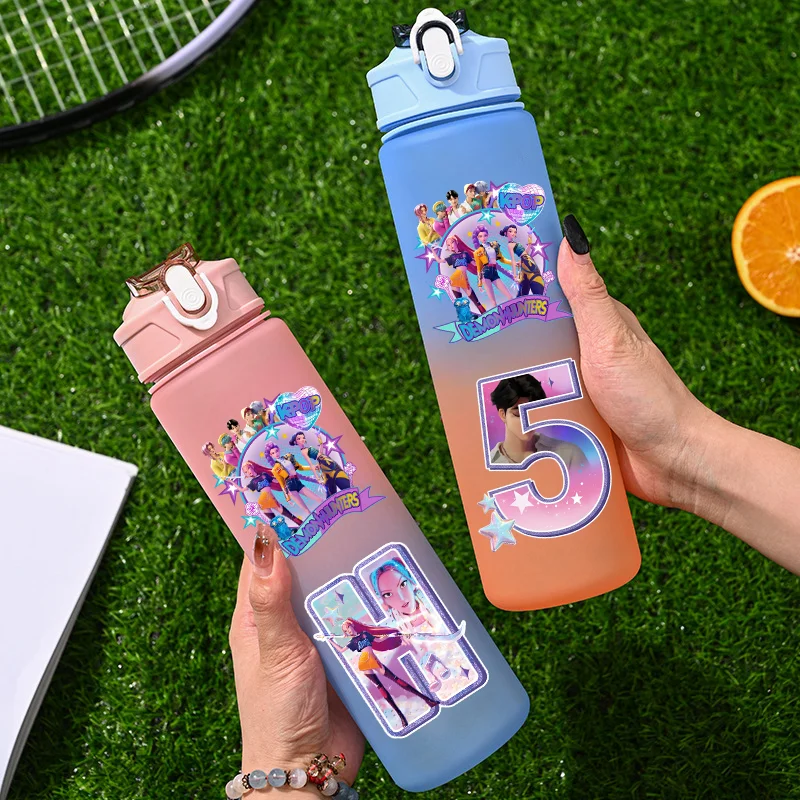 750 مللي K-Pop شيطان الصيادين أرقام 0-9 رسائل A-Z HUNTR/X رومي ميرا زوي التدرج اللون كوب ماء ساجا بنين زجاجة بقشة هدية #4