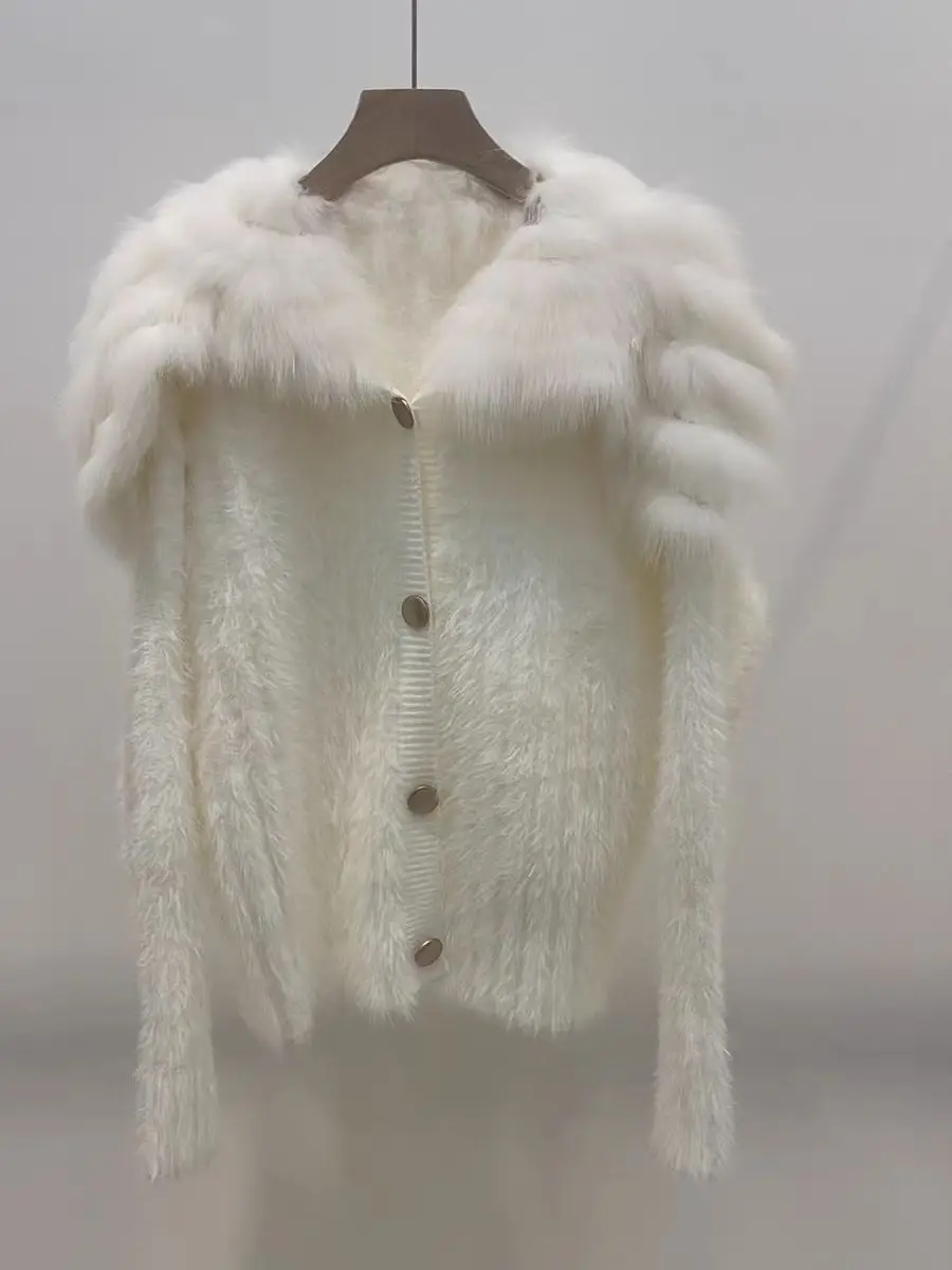 

Luxury Design Faux Fur Knitwear Cardigan Coat For Women's Slim Fit Sweater Outwear Knitted Jacket Knitwear Tops Woman Clothing
