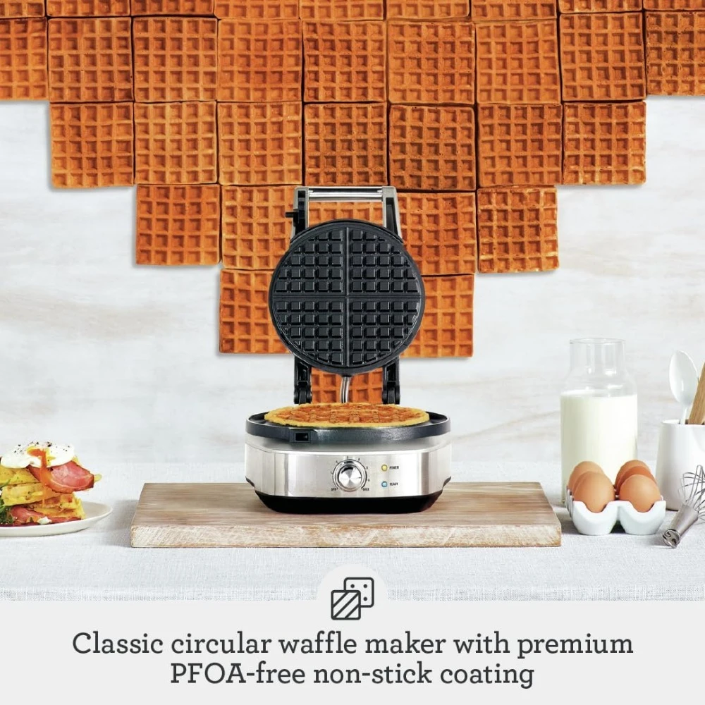 No-Mess Waffle Maker, Brushed Stainless Steel,Silver