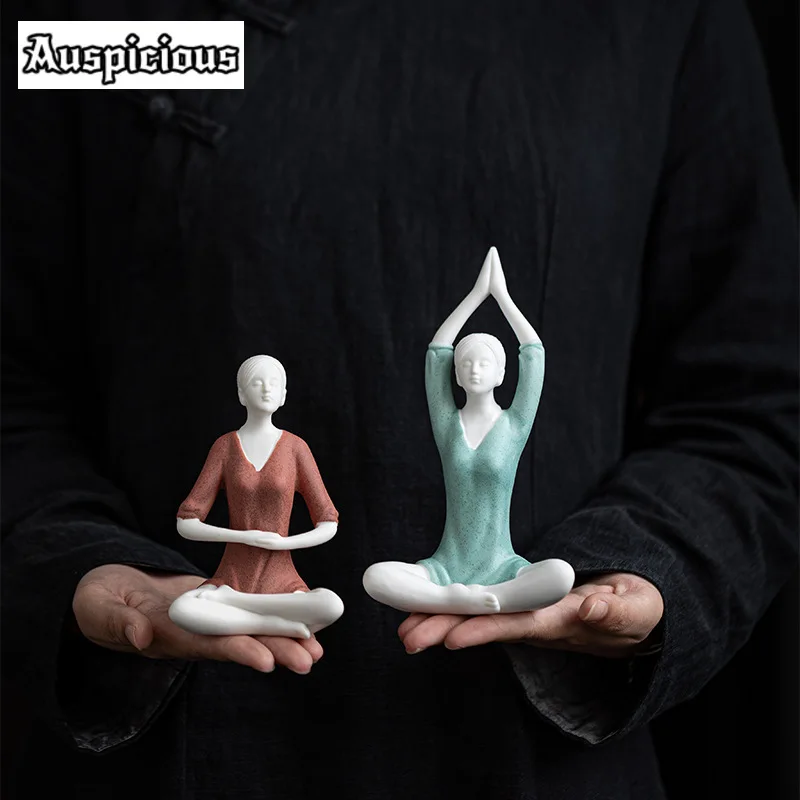 Zen Female Yoga Posture Tea Pet Japanese Water Figures Tea Spirit Tea Figurine Tea Ceremony Tea Statue White Tea Drinkware Gift