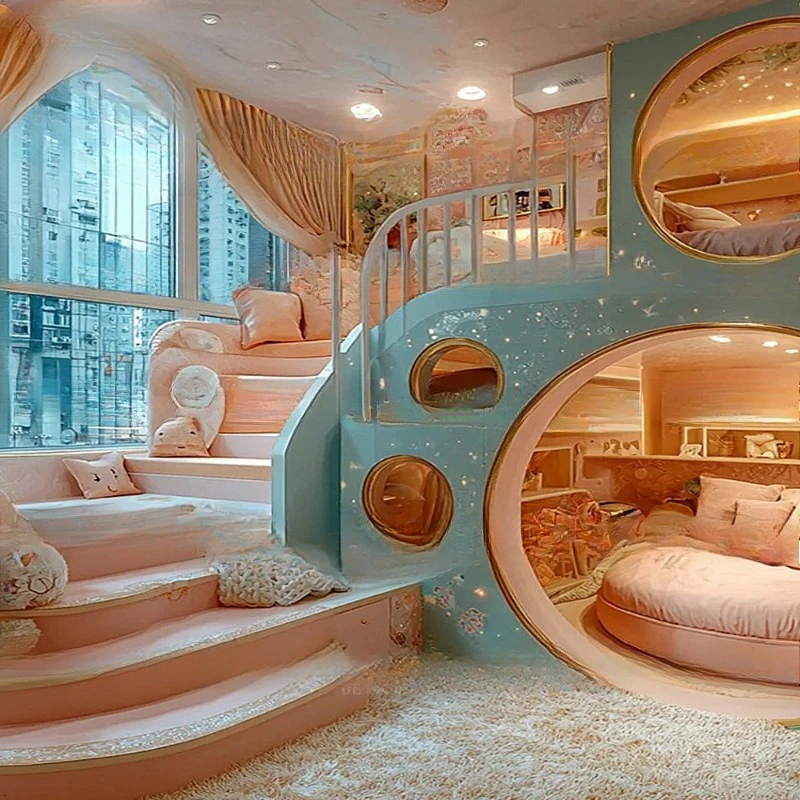 Cielo cama para niños casa en el árbol superior e inferior b ed escalera giratoria segundo piso padre-niño b ed