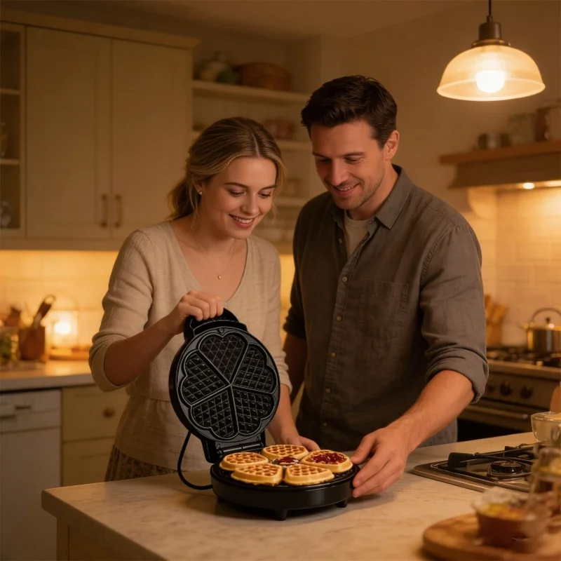 1000W Heart Waffle Maker Nonstick Electric Waffle Machine Makes 5 Heart Shaped Waffles For Home Breakfast Snacks EU Plug 220V