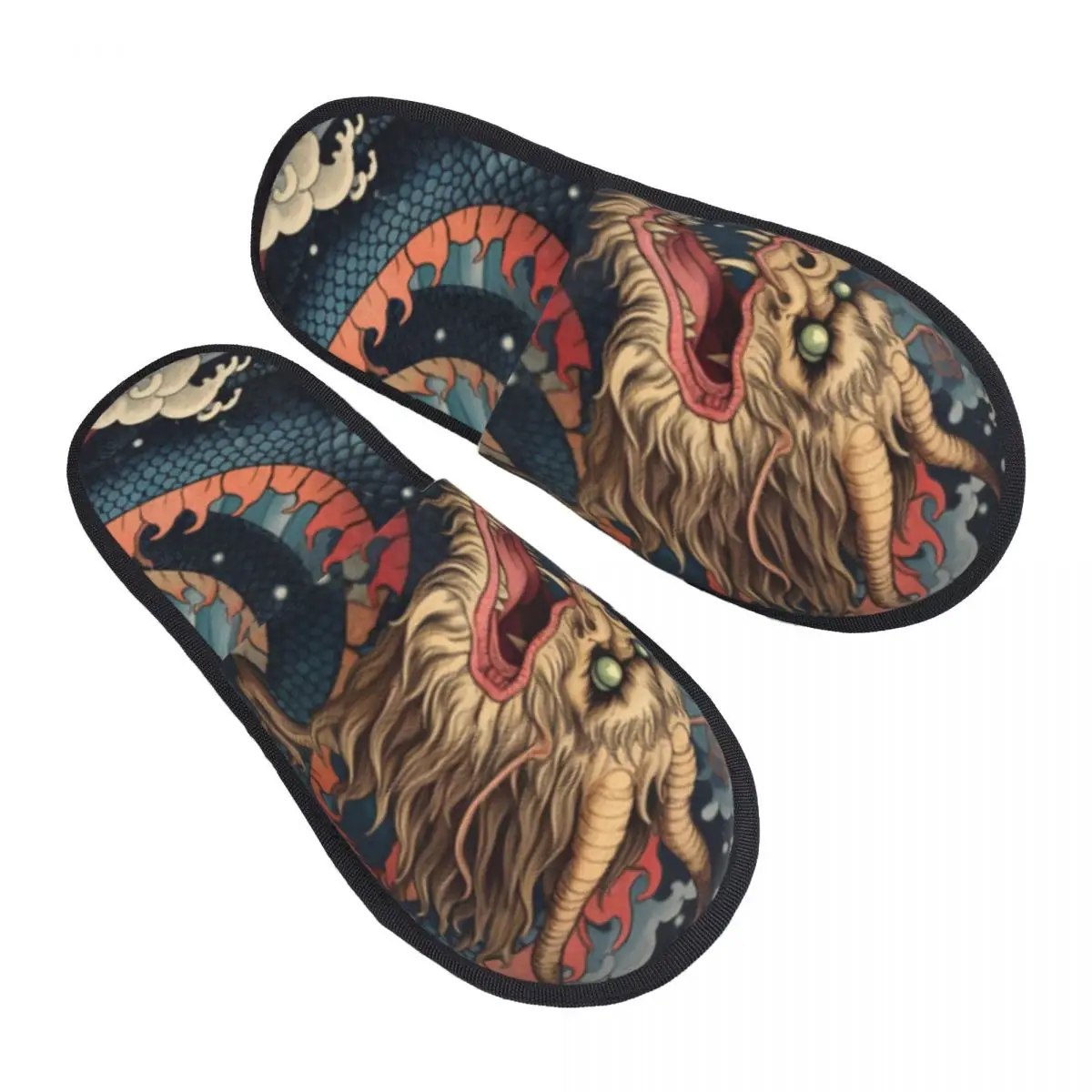 شبشب فرو للنساء والرجال، شباشب شتوية دافئة منفوشة، أحذية منزل تنين البدر #3