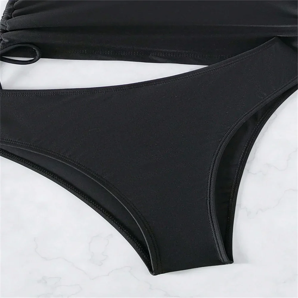 Maillot de bain noir licou String dos nu Tankini Bikini cordon vacances maillots de bain femmes Micro tongs maillot de bain tenues de plage