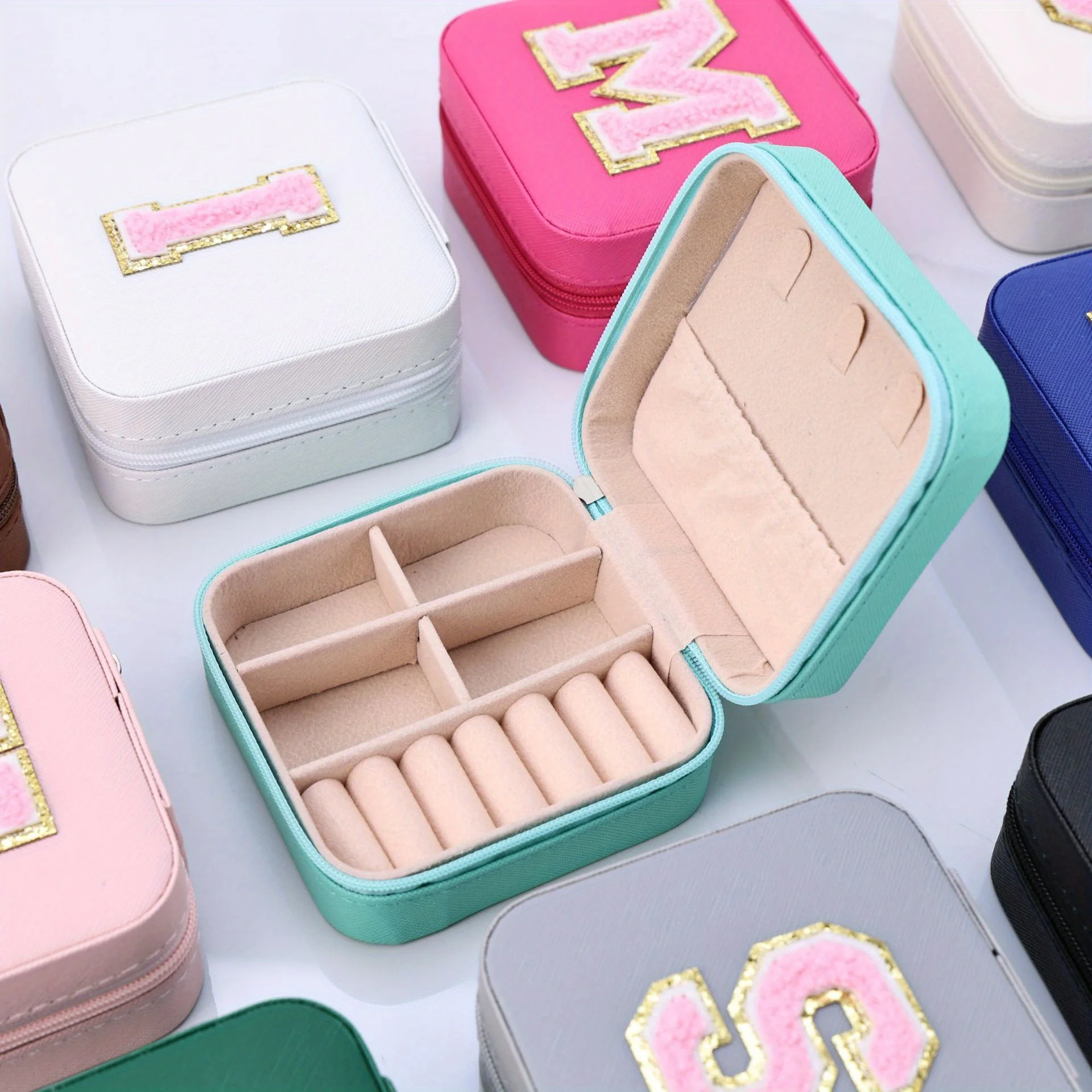 PU Leather Letter Jewel Case Portable Travel Size Jewelry Box for Rings Earring Necklace