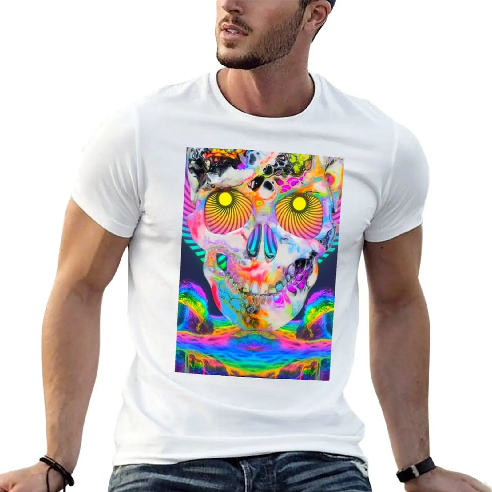 

Skullface in brightest tones by Superfluidsoul T-Shirt man t shirts for men casual man t shirts cotton T-Shirt