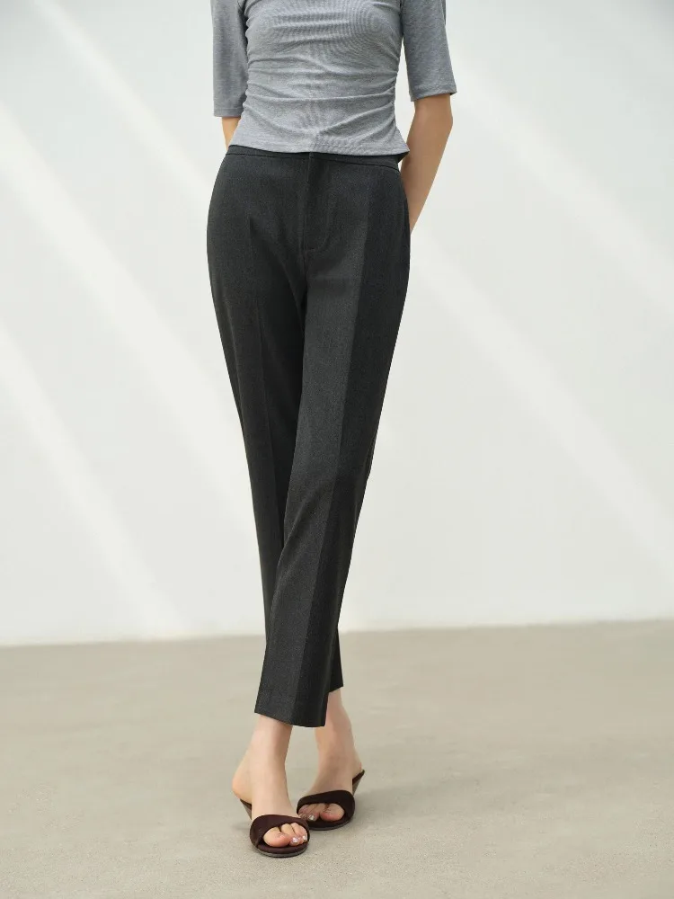 Elegant High Waist Cigarette Pants Women Summer Slim Ankle Length Trousers Professional Workwear Casual Chic Straight Leg Pants