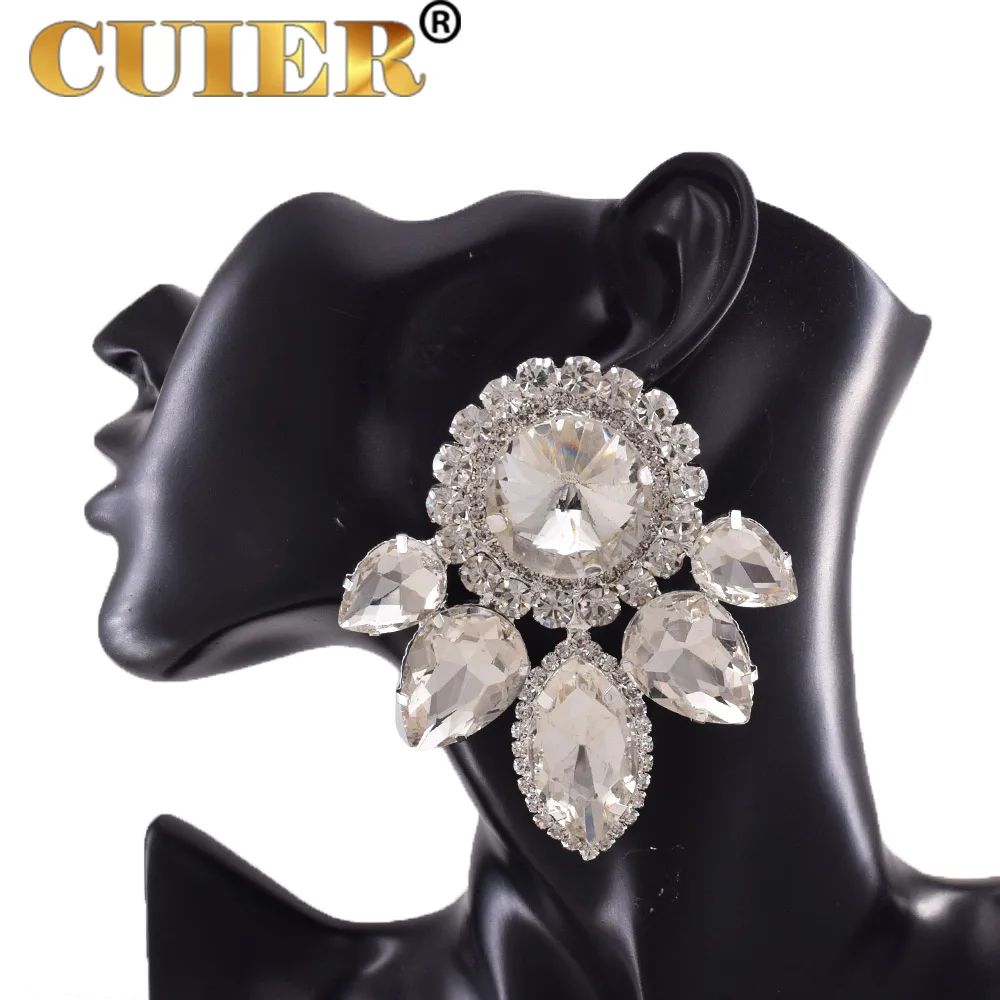 Luxury 8.2CM Oversize Clip on Earrings for Drag Queen Ear Studs Women Jewelry Rhinestones Glass Gemstones