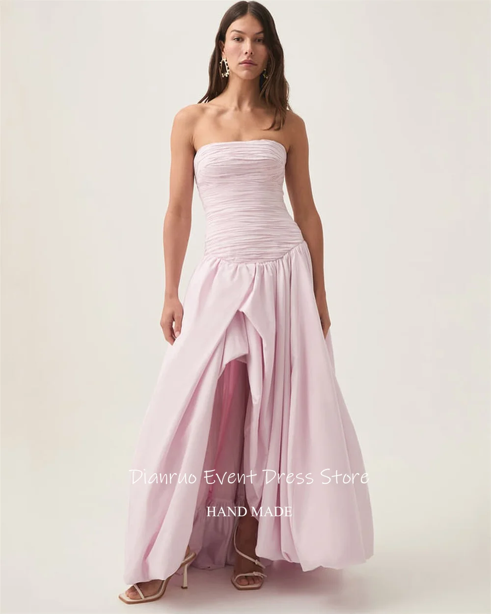 Dianruo rose clair froncé robes de soirée sans bretelles fente latérale longues robes de soirée élégantes Maxi robes de bal pour les femmes personnalisées