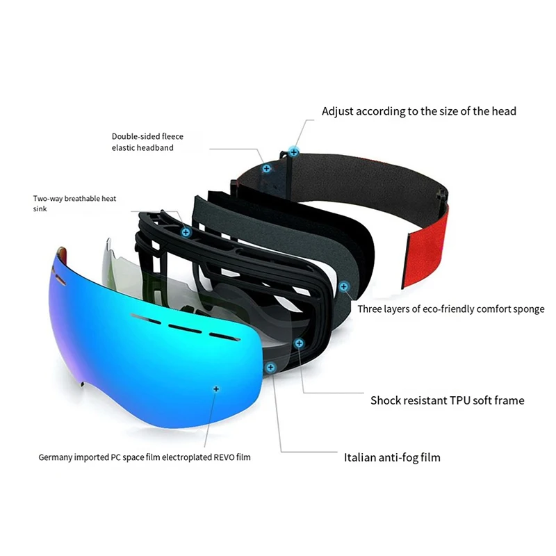 Nuovi occhiali da sci antiappannamento a doppio strato occhiali da Snowboard da neve occhiali da motoslitta occhiali da sci per Sport all\'aria aperta