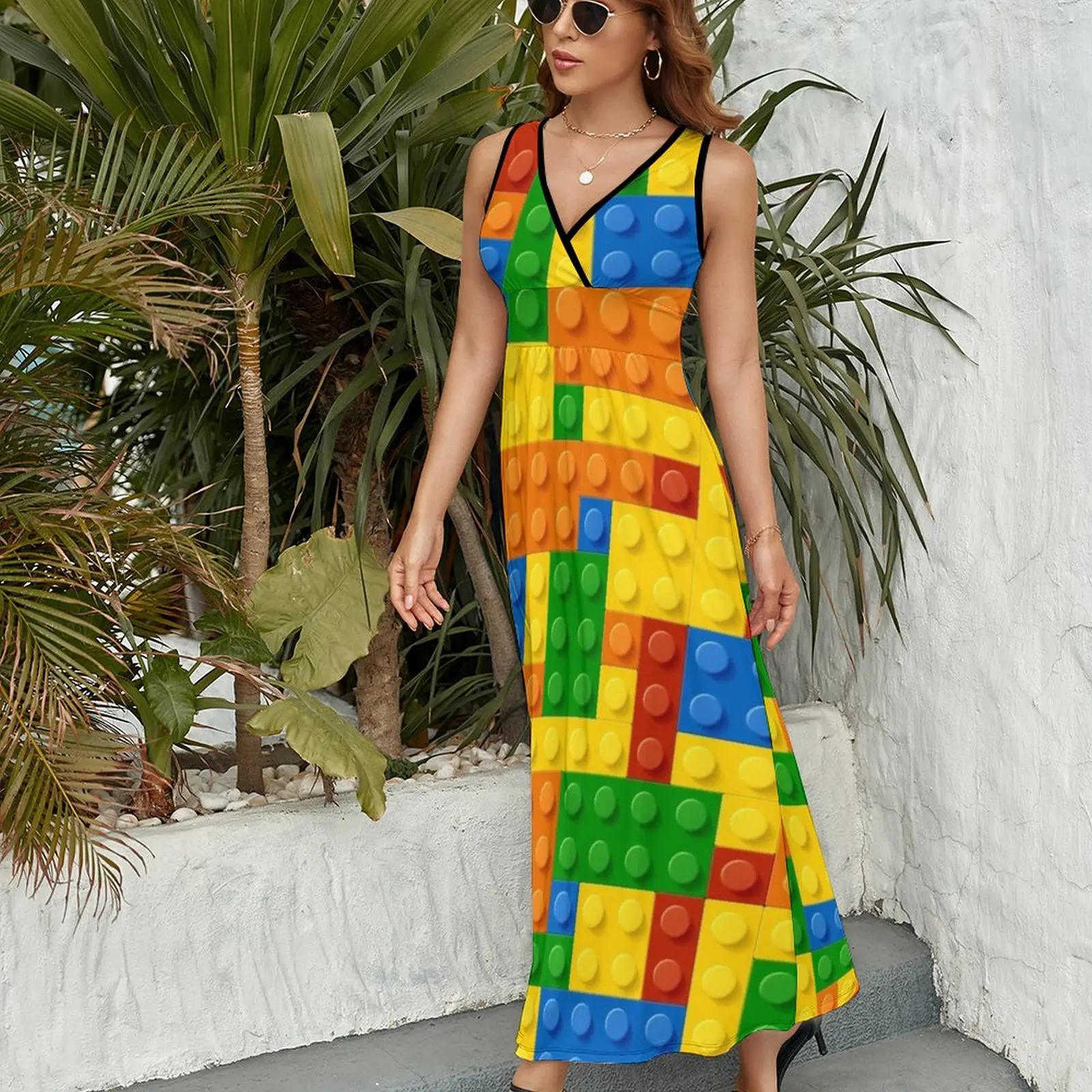 Building Blocks Construction Brick Sleeveless Dress summer dress woman 2023 trendy Dress women