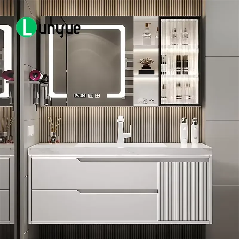 Modern Floating Wooden Bathroom Vanity Cabinet Wall Mounted Sink Durable Easy Clean Storage Furniture For Home Decor