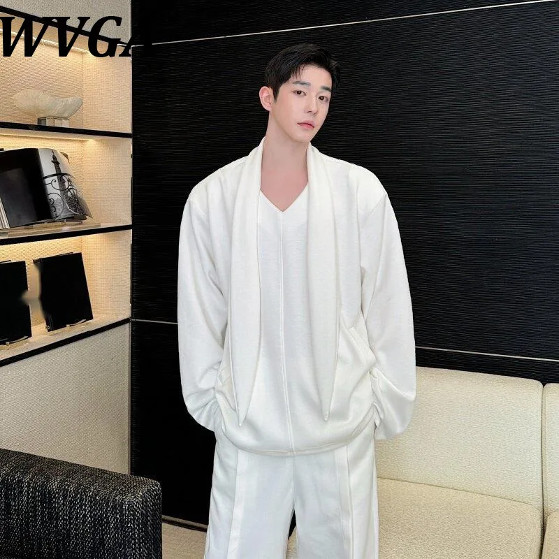 WVGA Spring Autumn New Men Tide High Street V-Neck Trendy Long Sleeved Sweatshirt Loose Design Niche Chic Casual Tops Ins W23903