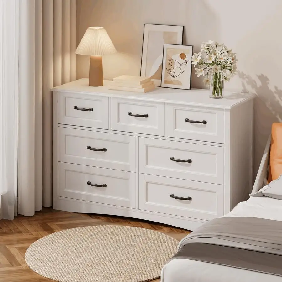 7-Drawer Dresser For Bedroom, Modern Wooden Chest Of Drawers With Metal Handles, Anti-Tipping Design, Sturdy And Stable Storage Organizer For Living Room, Entryway, Home Office