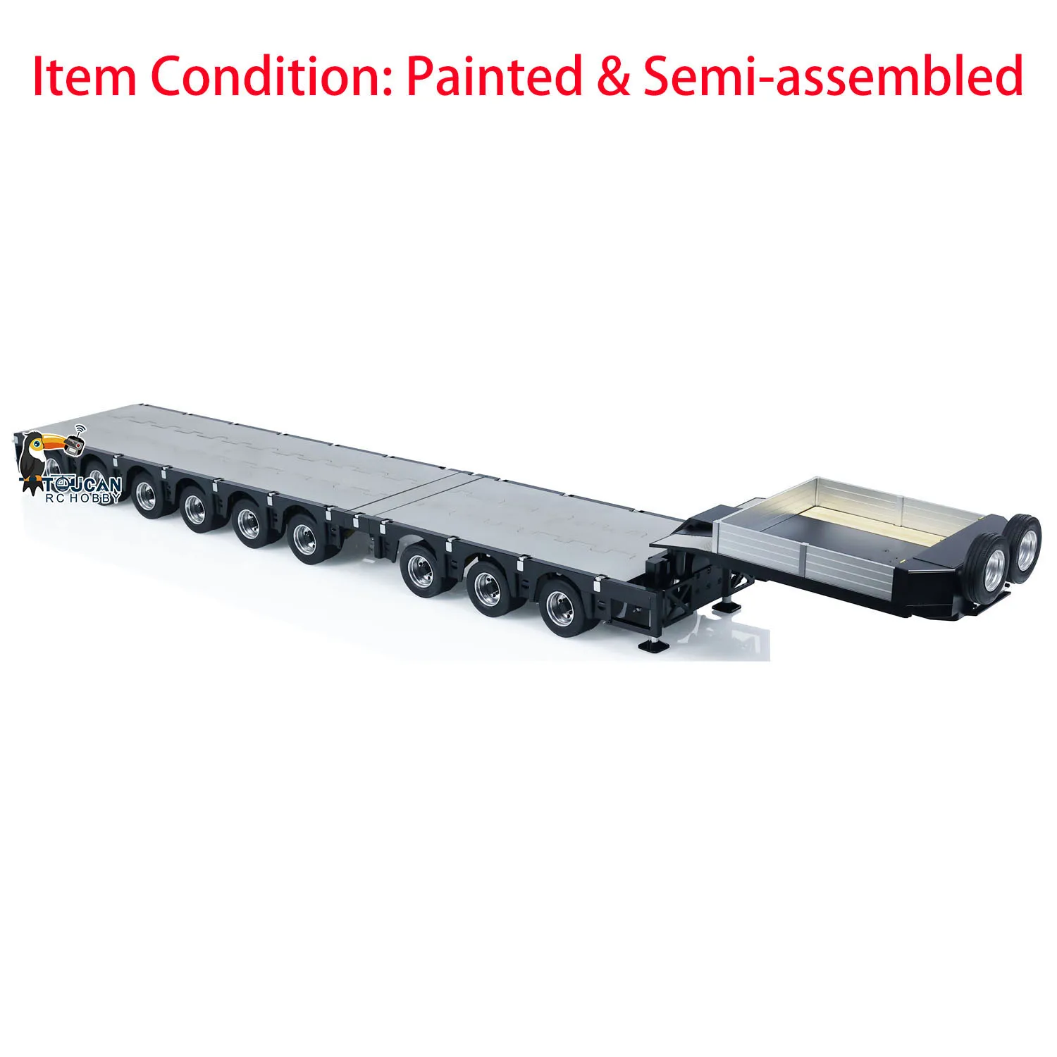 

New 1/14 Scale RC 9 Axles Metal Trailer Extendible Trailers with LED Lights for Remote Control Tractor Truck Car Models TH23522