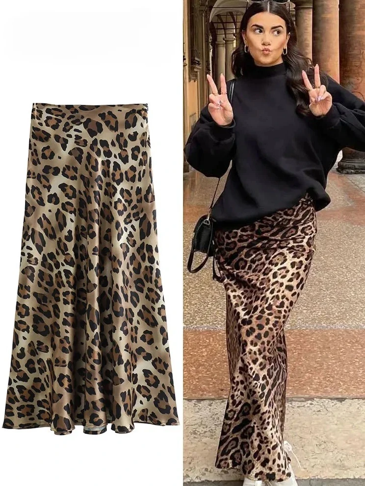

Женская модная юбка с леопардовым принтом, винтажные юбки-миди с высокой талией, элегантная женская летняя повседневная уличная юбка