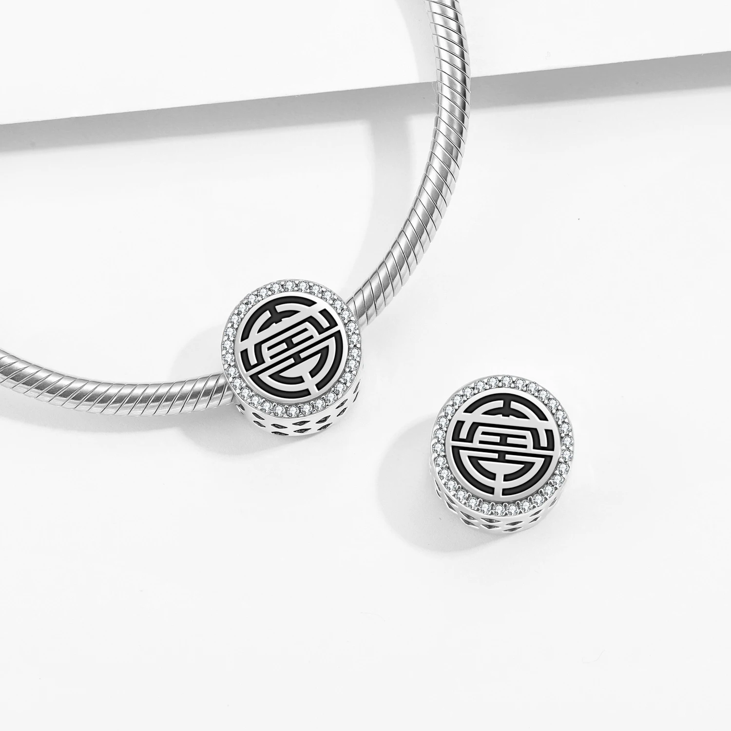 

Chinese Symbols Shou Longevity 925 Sterling Silver Charm Bead DIY Bracelet Jewelry Gift