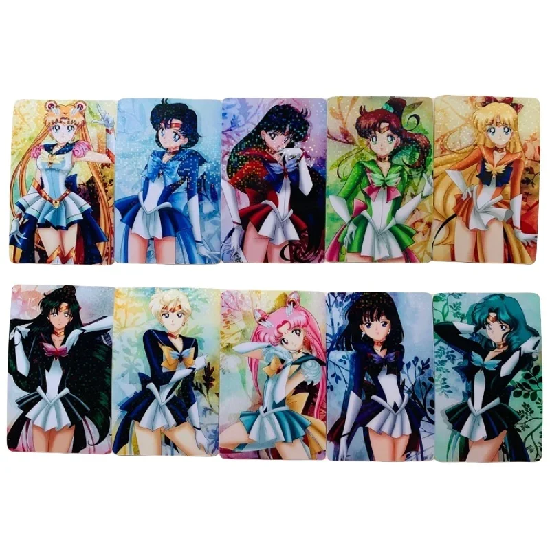 

10 Sheet Sailor Moon Flash Card Tsukino Usagi Kino Makoto Chibiusa Diy Stickable Series Anime Action Toy Figures Gift for Friend