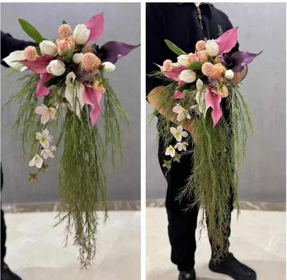 Photographic props Waterfall Huasen is a retro flower and green plant oil painting, and the wedding flower studio is certified b