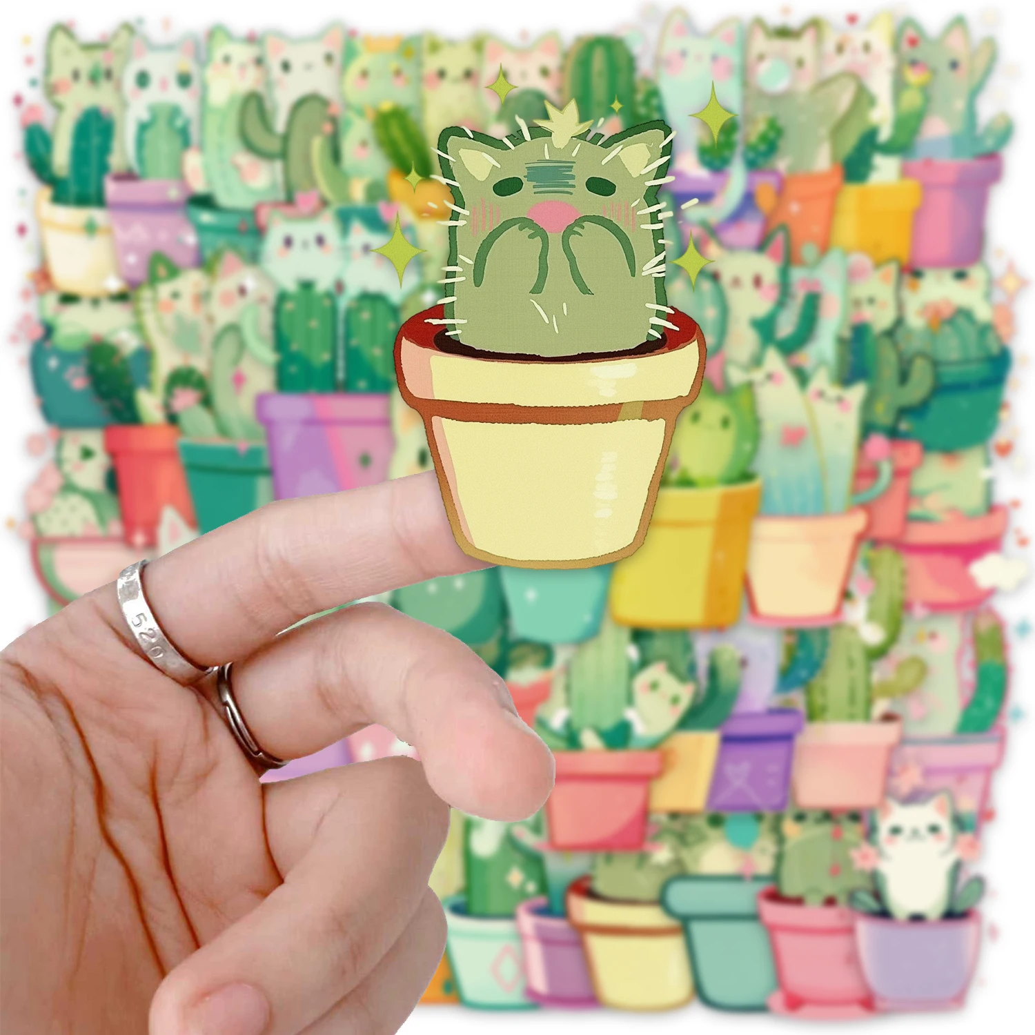 50 قطعة من ملصقات القط الصبار الممتعة DIY جراب هاتف الكمبيوتر المحمول كوب ماء ملصقات ألعاب الكمبيوتر