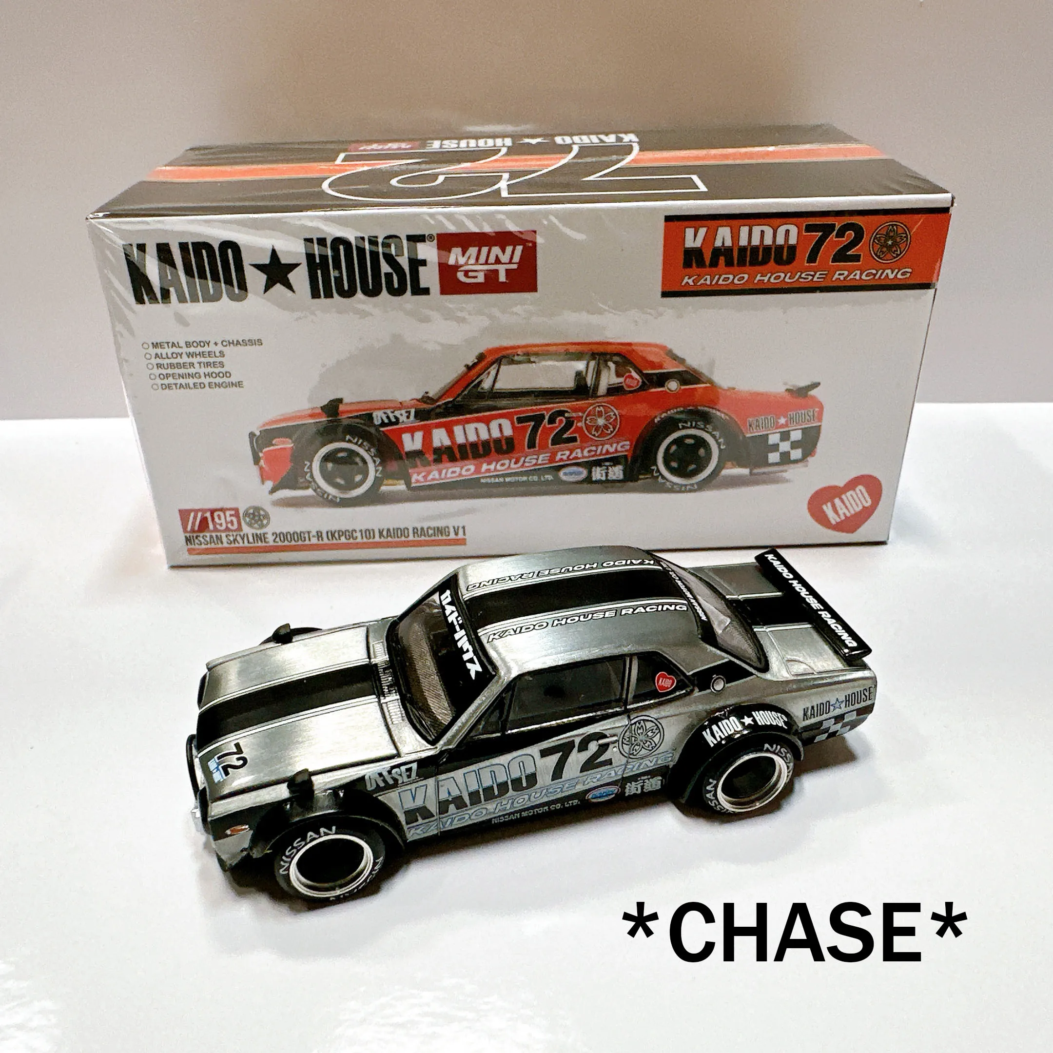 كايدو هاوس 195 *CHASE* 1:64 نيسان سكاي لاين 2000 GT-R KPGC10 كايدو سباق V1 غطاء محرك السيارة القابل للفتح دييكاست موديل سيارة MINIGT KHMG