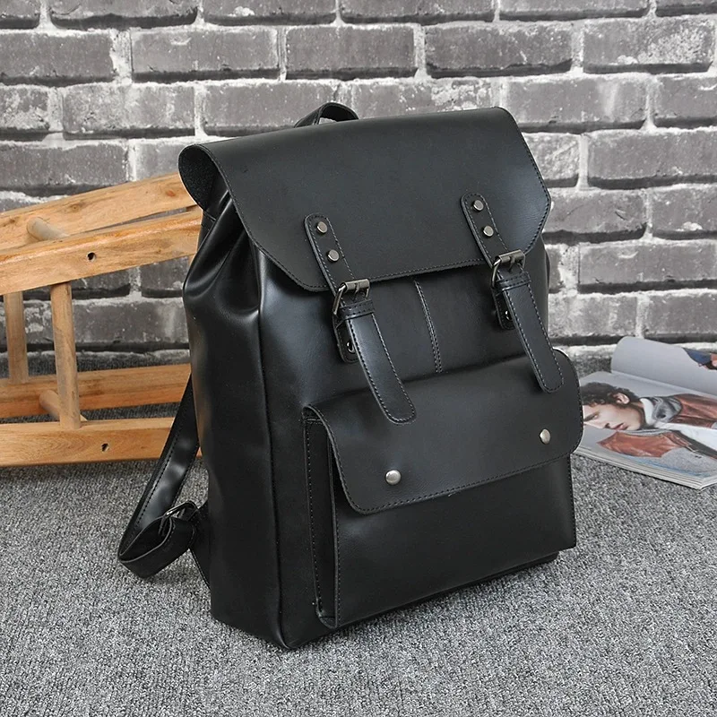 Fashion Luxury Men\'s Backpack Crazy Horse Leather Student Backpacks Large Capacity Travel Bag 14 inch Computer Bag Pack Mochila