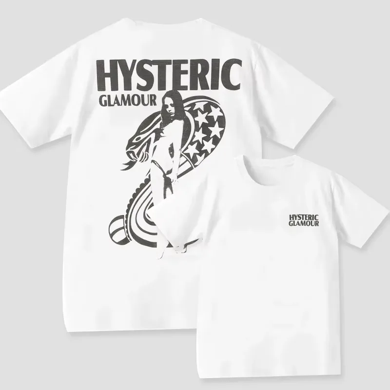 2026 New HYSTERIC GLAMOUR Family Matching Oversized Unisex TShirt Vintage Cobra Figure Graphic Tee Retro Streetwear Cotton Top
