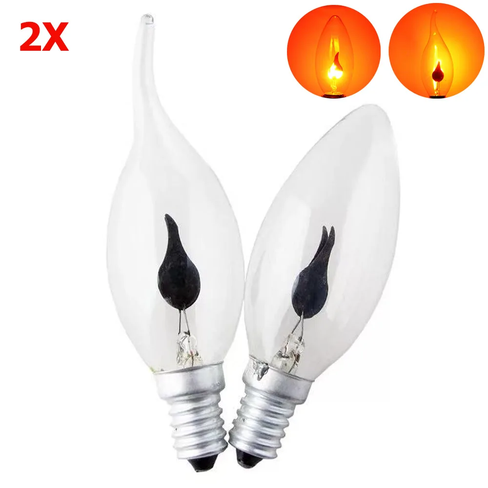 2pcs 3W LED Candle Light Bulb E27 E14 2500K Fire Light Flickering Flame Lamp 220V Clear Shell Vintage Atmosphere Light for Home