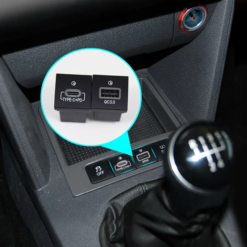 

For VW Golf 6 Jetta 5 MK5 Scirocco 06-12 QC3.0 Type C PD USB Quick Car Charger Socket Nondestructive Replacement Harness 12V/24