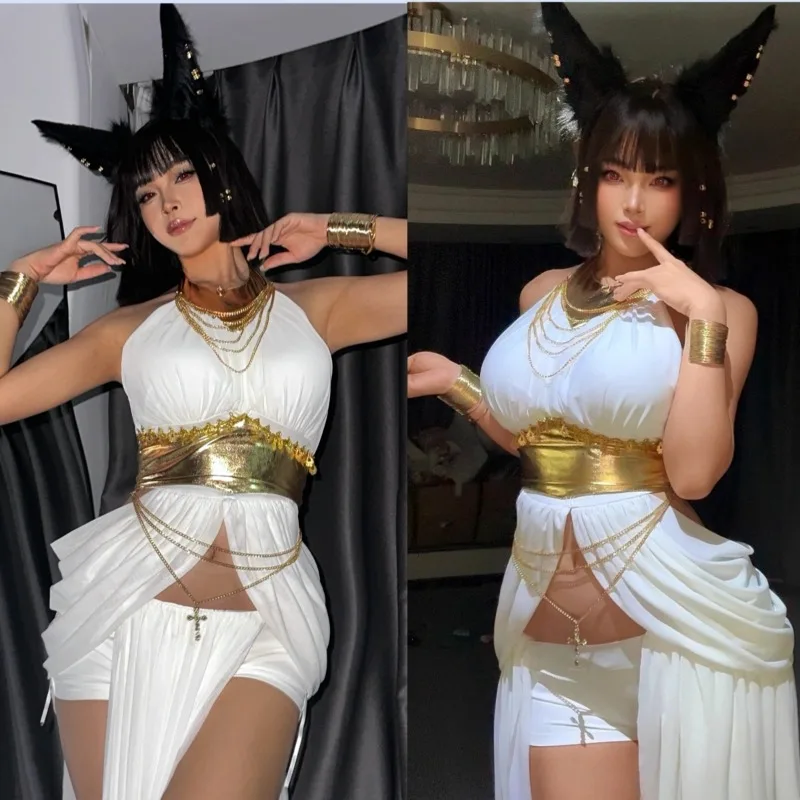 

6Pcs Egyptian Goddess Cosplay Costume Animal Sexy Uniform Dress Queen Backless Lingerie for Women Girl Role Play Outfits