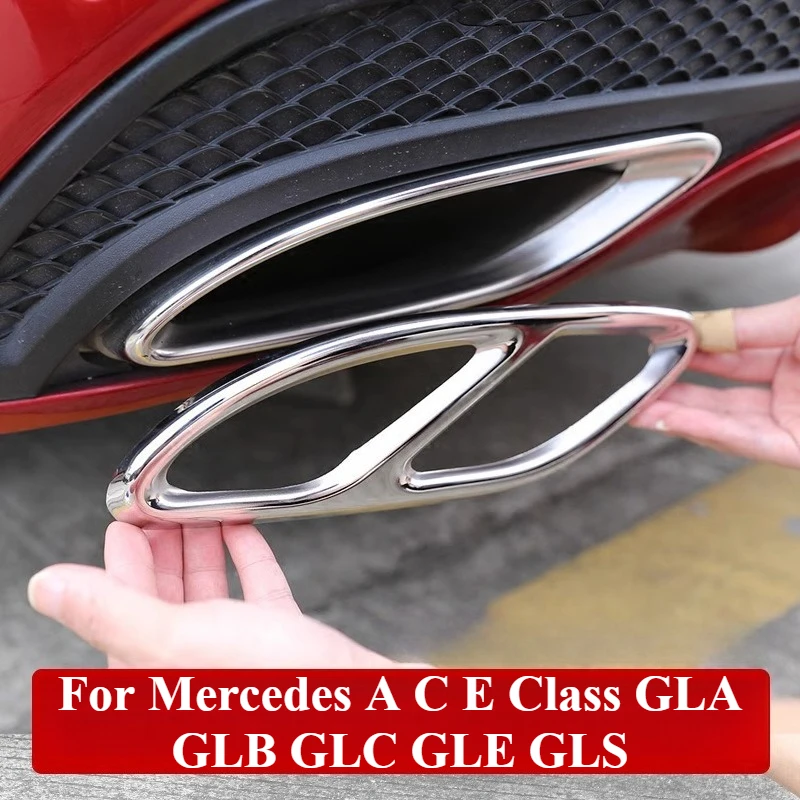 

For Mercedes A C E Class GLA GLB GLC GLE GLS Exhaust Tail Pipe Tip Cover 4 Outlet Round Dual Fake Decoration Trim Accessories