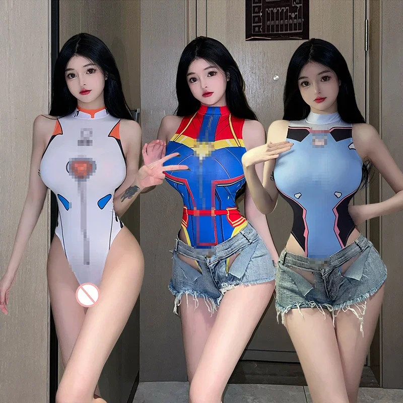 Sexy Lingerie Anime Cosplay Open Crotch Bodysuit Teddies Sukumizu Exotic Costumes Cartoon Leotards Night Bed Wear Women Girls