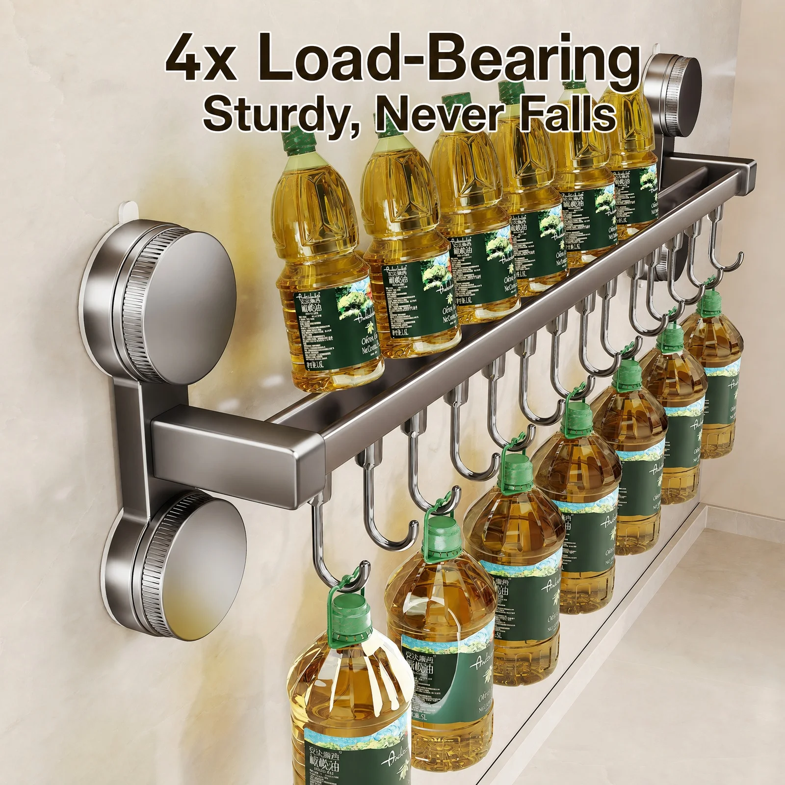 Wall Mounted Kitchen Hook No Drill Double Suction Cup Hangers Rail Kitchen Utensils Rack Spoon Shovel Chopping Board Storage