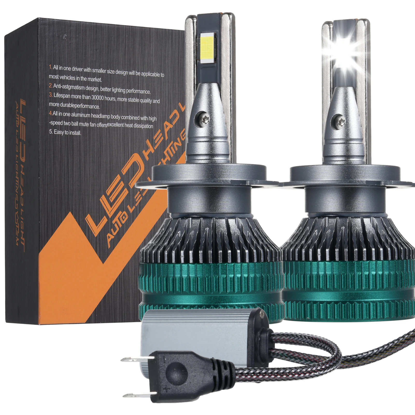 

Комплект для переоборудования светодиодных автомобильных ламп H7, водонепроницаемый комплект автомобильных фар, 12-24 В, белые огни 6500 К, двойные медные трубки, 2 шт.