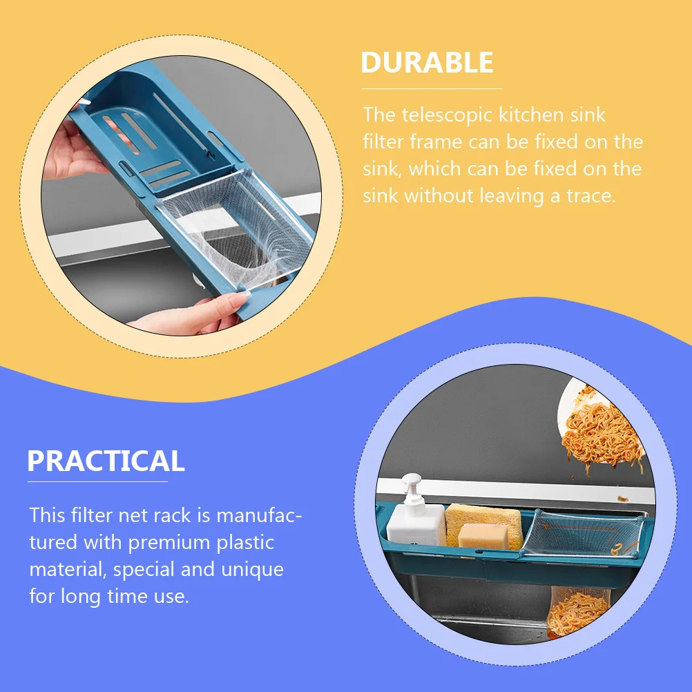 

1 set 1 Set Filter Net Expandable Sink Organizer Rack For Kitchen Telescopic Drain Strainer Holder Garbage Storage Rack Plastic