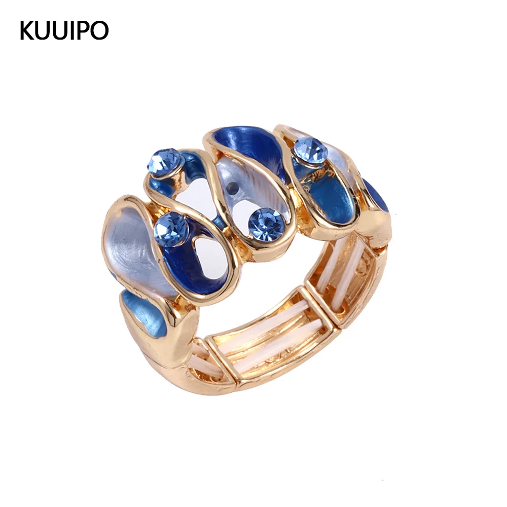 Fashion Drip Oil Geometric Rings for Women Accessories Trendy Elastic Adjustable Wide Gold Color Ring Party Prom Jewelry Gift