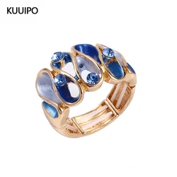 Fashion Drip Oil Geometric Rings for Women Accessories Trendy Elastic Adjustable Wide Gold Color Ring Party Prom Jewelry Gift
