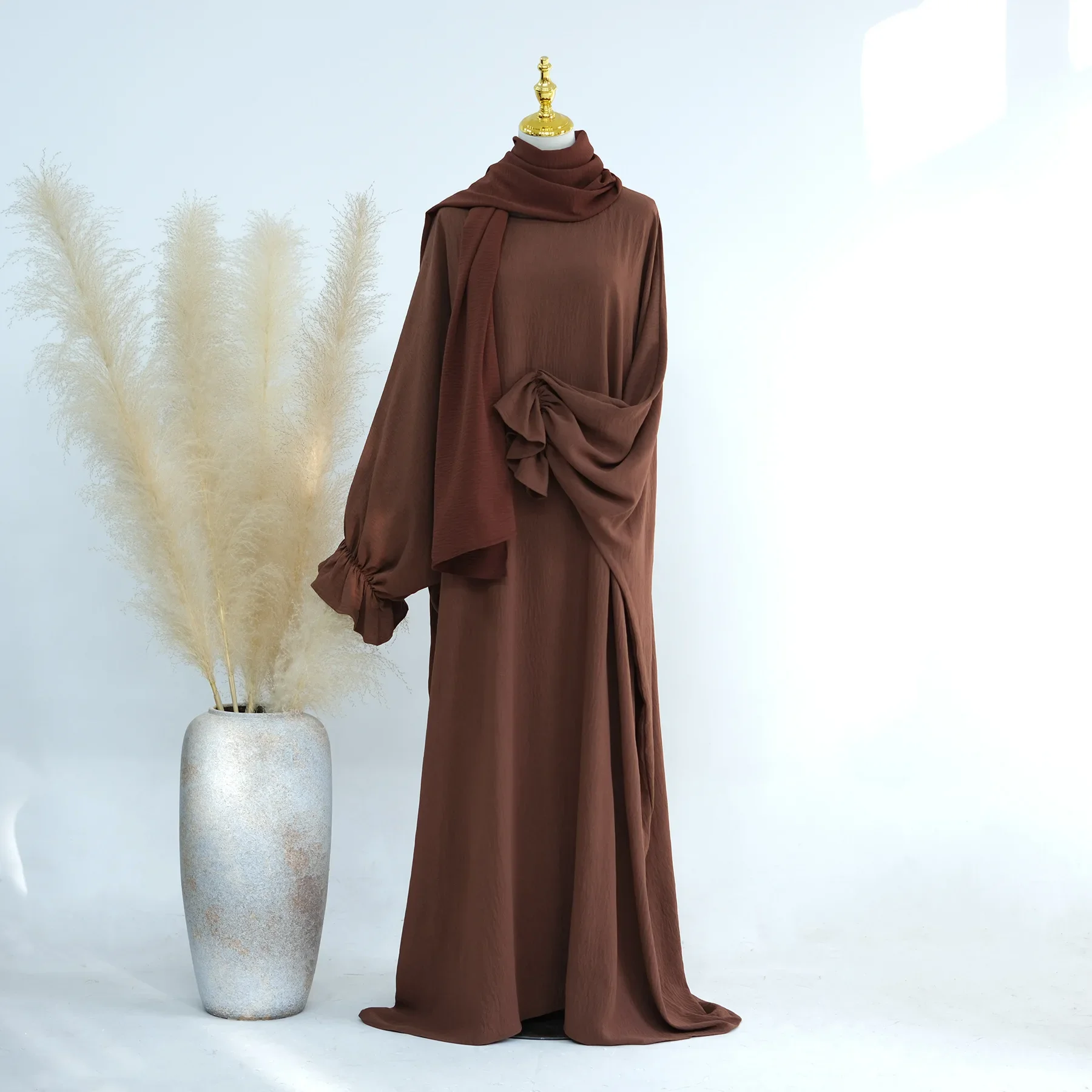 

Turkey Solid Tiktok Dress for Women Arabia Dubai Abayas Simple Loose Evening Dress Robes Casual Kaftan Muslim Floor-length Dress