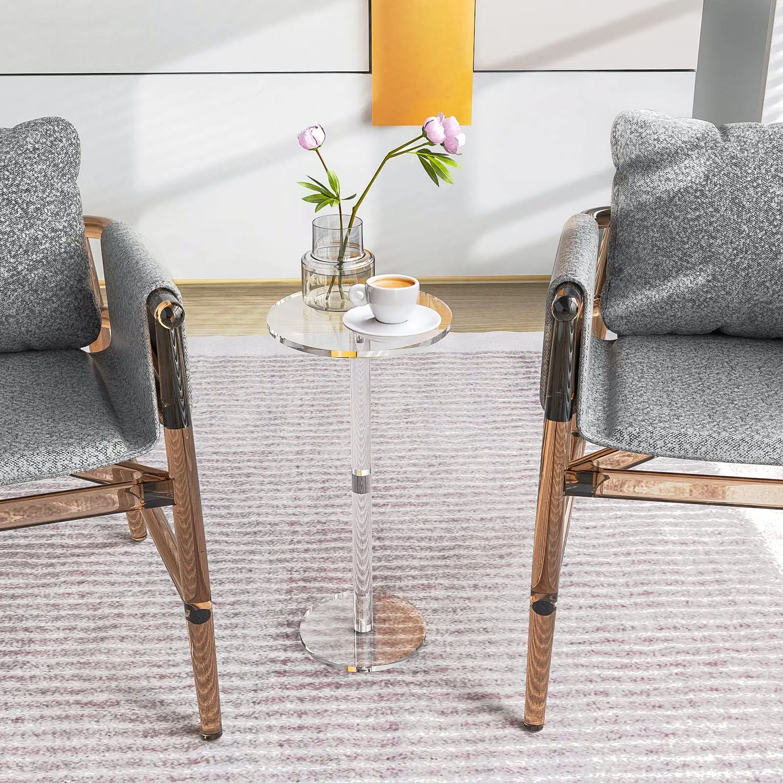 Acrylic End Table, Clear Side Tables for Small Space, 9.8