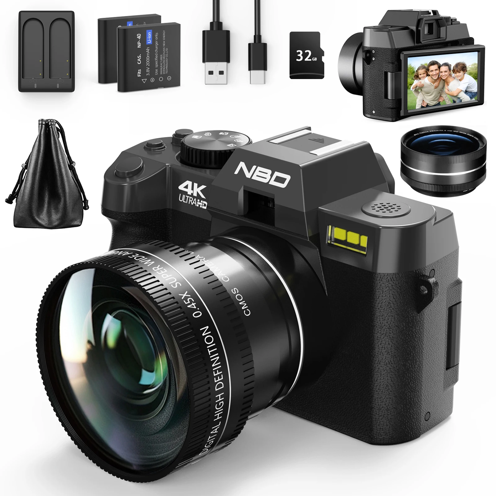 NBD Digital Camera 4K 48MP Autofocus Camera WiFi Photography Support No Battery Use Digital Camera Suitable for Beginners