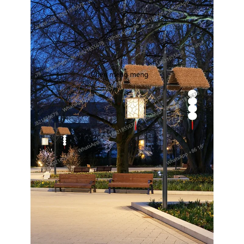 Outdoor thatched cottage high pole lamp solar landscape lamp B & B scenic spot park cultural tourism decorative street lamp