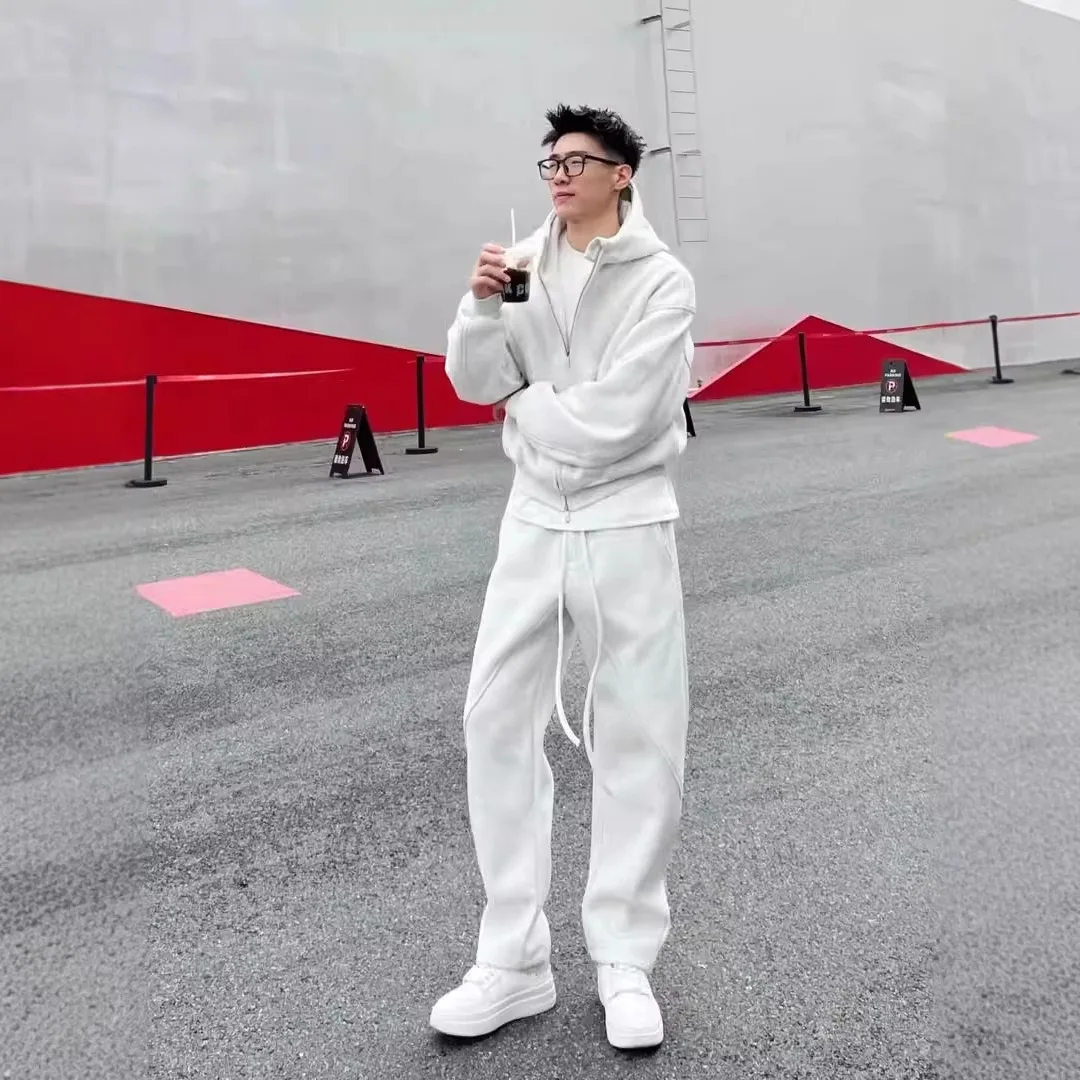 

Fashion Hooded Sports and Leisure Suit Trendy Men's Couple Solid Color Coat Trousers Youth Versatile Two-piece Set