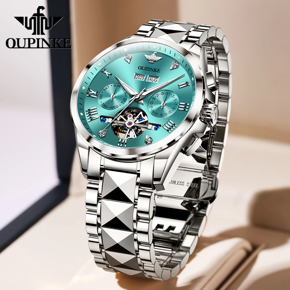 OUPINKE 3240 Skeleton Men's Watches 50m Waterproof Automatic Mechanical Watch Sapphire Luminous Date Tungsten Steel Brand Watch