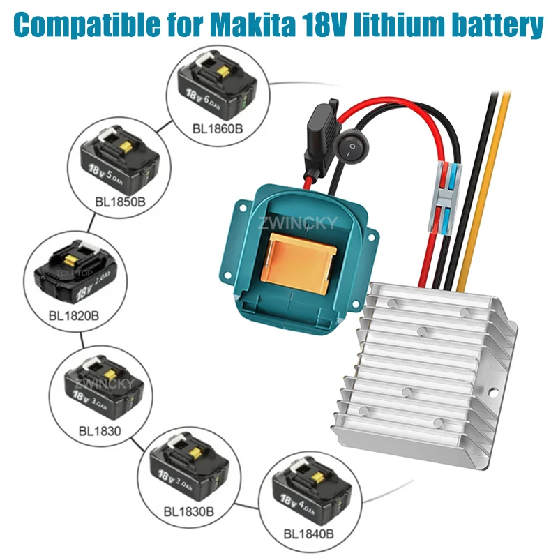 for Makita/Dewal/Milwaukee/Ryobi 18V Battery 20A 240W DC 18V to DC 12V Step Down Converter Aadpter With Switch Fuse DIY Adapter