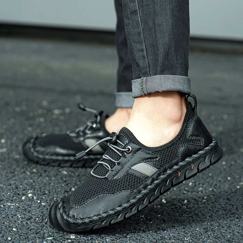 

Summer Handmade Men's Shoe Designer Comfortable Casual Mesh Breathable Outdoor Anti Slip Walking Platform Sandals Large Size