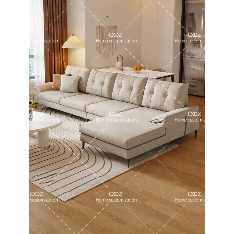 Cream Style Fabric Sofa Living Room Chaise Lounge Corner Sofa Removable Washable Cover